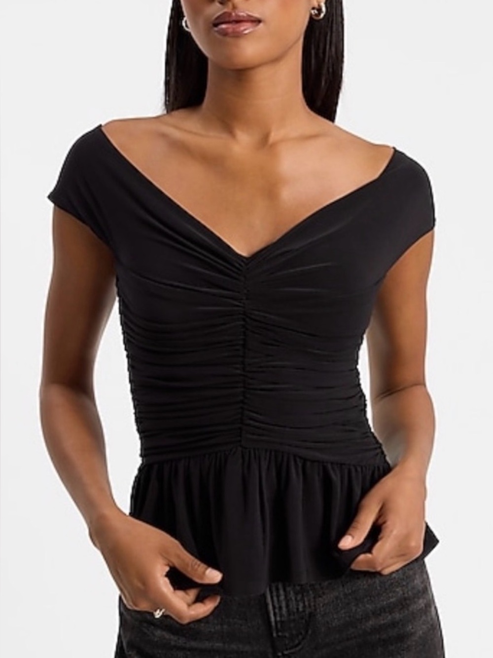 Express Black Ruched Peplum Top